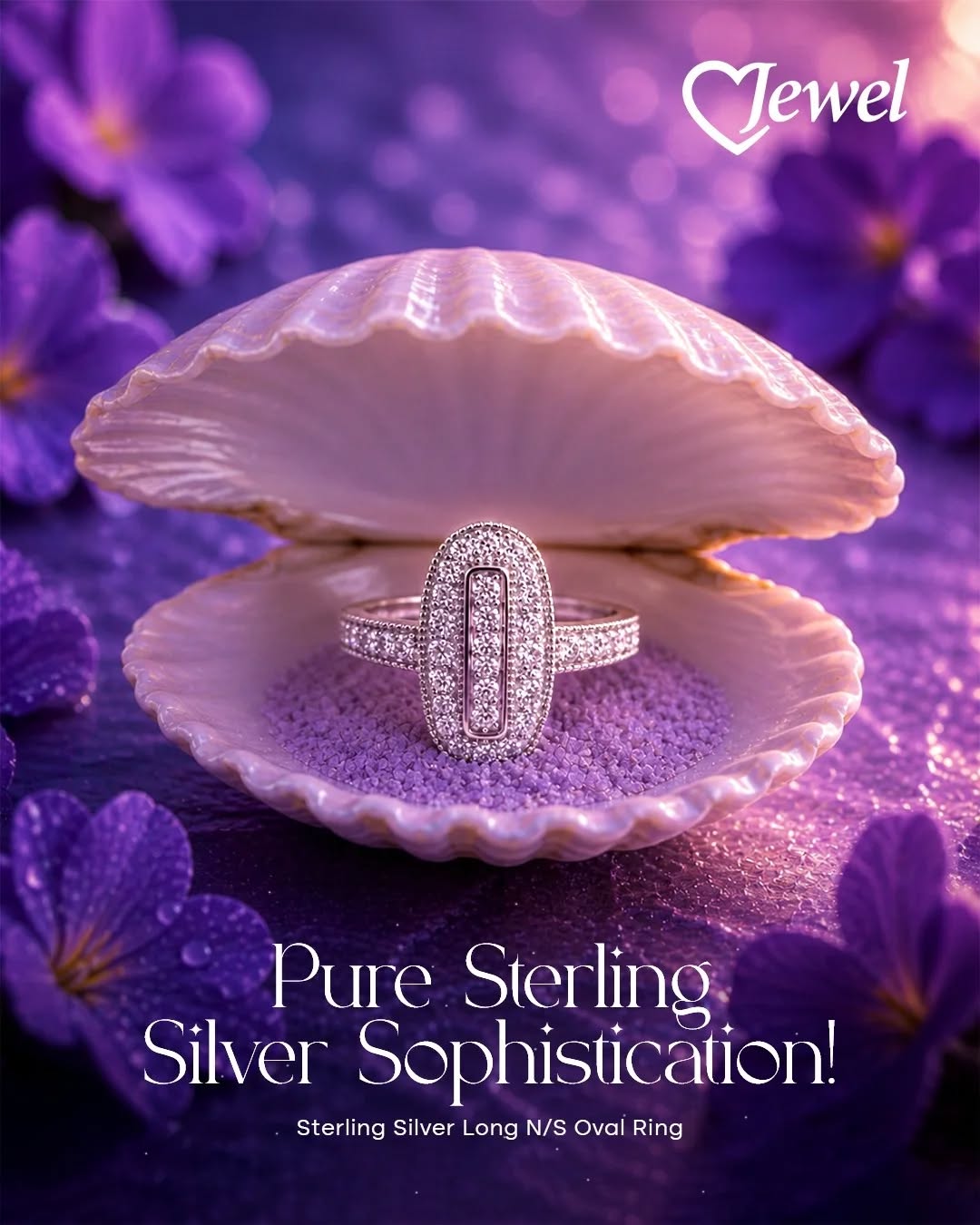 Sterling silver oval ring with sparkling stones from a trendy silver rings store in Palmerston North NZ.