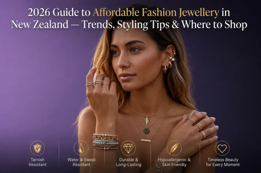 Woman wearing stylish gold layered necklaces, earrings, and rings for fashion jewellery guide