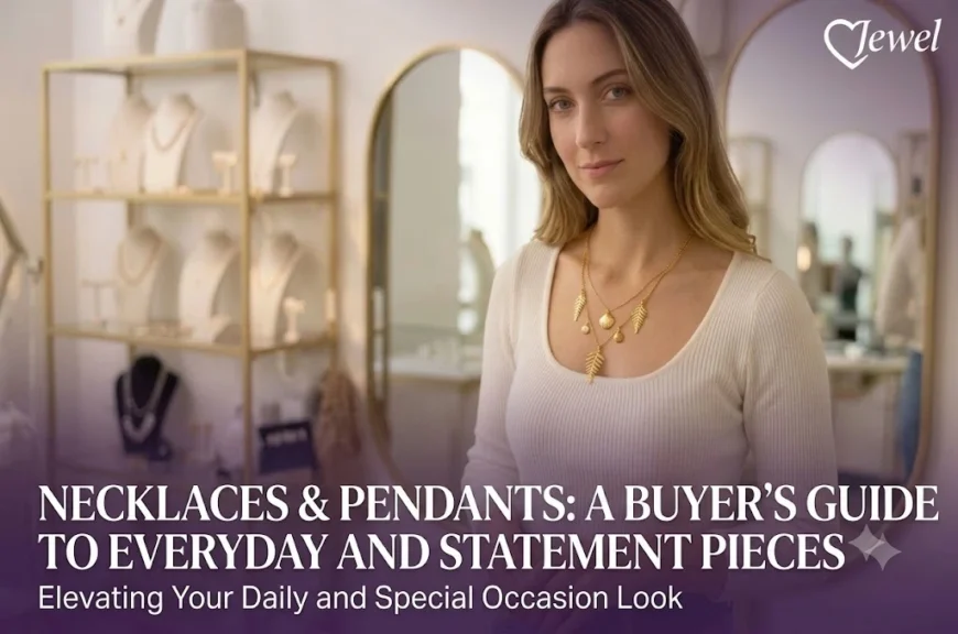 Woman wearing layered gold necklaces